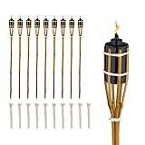 Relaxdays Jardín, Kit 10, Bambú, Antorchas Aceite para Exterior, Mechas de Repuesto, 90cm Alto, Color Amarillo