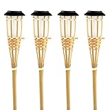 Pack 4 Antorchas Solares LED Exterior Bambú 7hSevenOn Outdoor | Antorchas de Bambú para Jardín Luz Cálida 3000K 0,1W Potencia 3 Lúmenes de Intensidad | Luces Decorativas de Jardín