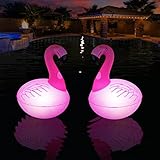 Rukars Luces Flotantes de Flamenco para Piscina, Lámpara Solar Impermeable IP68 para Jardín, Luces Solares Inflables para Exteriores para Jardín, Camino, Playa, Patio(2 Piezas)