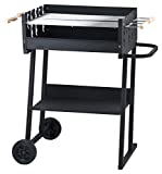 Tarrington House Barbacoa de carbón Brigida, acero/madera, 2 rejillas de parrilla cromadas y regulables en altura con mangos de madera, con estante inferior y 2 ruedas, negra