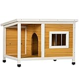 PawHut Caseta para Perros de Madera 85,5x62x60 cm Casa para Mascotas Refugio para Perros con Techo Asfáltico Impermeable y Ventana para Interior Exterior Natural