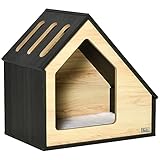 PawHut Caseta de Madera para Perros Perrera Tipo Casa para Uso Interior con CojГ­n Desenfundable Lavable y 3 Ventilaciones 60x40x59,2 cm Roble y MarrГіn Oscuro