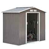 Outsunny Caseta de Jardín 213x130x185 cm Tipo Cobertizo Metálico para Almacenamiento de Herramientas con Base Incluida y 4 Ventanas para Terraza Exterior Gris