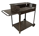 Barbacoa Doble altura grande rectangular 73x55 CM chapa, barbacoa carbón y leña con 2 parillas, 3 alturas, lateral extra ancho y 2 ruedas.