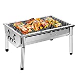 Afungo Barbacoa Portátil de Carbón,BBQ Barbacoa Leña con Parrillas y Piernas Desmontable Altura Ajustable,Matriales Seguros para 4-6 Personas para Jardín,Picnic,Camping(40 x 28 x 21.5 CM)