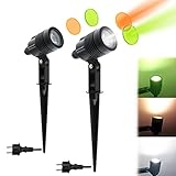 BarcelonaLED Pack 2 Focos Proyectores LED con Estaca Exterior para Jardín, Terraza, Patio, Césped Impermeables IP65 3W 220V Blanco Neutro 4000ºk con Dos Cristales Tintados con Enchufe y Pincho