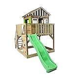MASGAMES | Parque Infantil Lollipop | Casita elevada con tobogán | Escalera de fácil Acceso | Pared de Escalada | Madera tratada para Exterior | (XL)