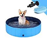 Piscina para Perros Plegable Mascota Piscina portátil Bañera para niños Gran Mascota Perro Gato PVC Antideslizante para Interiores/ Exteriores (Cepillo de baño Adicional para Mascotas) 80x20 CM