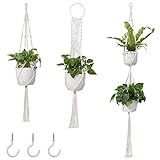 HBselect Colgante de Plantas Macrame, Colgador para Macetas Interior Exterior, Macrame Colgante de Pared Decoración del Jardín del Balcón con Ganchos (White, White - Paquete De 3 con borlas)