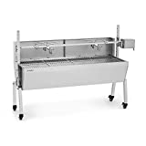 Klarstein Asador Giratorio Barbacoa, Parrilla Giratoria 2 en 1, Asador Barbacoa Electrico, Parrilla de Cerdo Extra Grande con Ruedas, Asador Pollos Giratorio Exterior Rejilla Acero Inoxidable