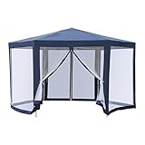 Outsunny Carpa Gazebo Tipo Cenador Hexagonal con Mosquitera para Jardín y Terraza Ø1,97 m Material de Poliéster Repelente al Agua (Azul)