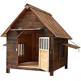 Caseta china para perros de abeto con puerta y ventanas, refugio de madera para exteriores y resistente al viento y a prueba de lluvia (56 x 45 x 48 cm)