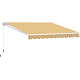 Outsunny Toldo Retráctil con Manivela Toldo de 300x250cm con Brazo Articulado de Aluminio y Poliéster 280g/m² Rayas Naranja Beige y Blanco