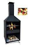 MaxxGarden Arton Chimenea Griega y Barbacoa de Jardín – Chimenea de Jardín con Almacenamiento para Leña. Atizador Incluido – 118 x 45 cm – Negro