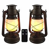 Linterna Vintage Exteriores 2 Piezas, Farolillos Exterior con Mando a Distancia, Farol Exterior de Tormenta, Dos Modos de Linterna Alimentada por Batería, Impermeables Decorativas para Acampar, Jardín
