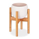 Relaxdays Soporte Macetas, Pie para Plantas, hasta 32 cm, Patas Macetero, Ajustable, Bambú, 1 Ud, 35,5 cm, Marrón Claro