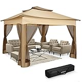 Tooluck Pergolas de Jardin, Pérgola Plegable de Techo Doble con Pared Lateral de Malla, Montaje Rápido, Impermeable, Protección UV 50+, Carpa de Patio para Festivales de Eventos