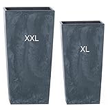 MELTOM Macetero con diseño de hormigón fino y alto, cuadrado, 2 unidades, XXL, XL, color: antracita