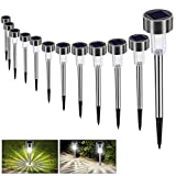 Luces Solares Jardín LED Bawoo 12 Pack Jardín Lámpara de Camino de Paisaje Iluminación de Exterior Impermeable IP65 Luce de Solare Acero Inoxidable Blanco Para Patio Césped Pasillo Terraza Sin Cables