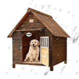 Casetas Madera Perros Grandes, Casita de Madera Gatos, Casa de Perros con Puerta para Pequeños Medianos y Grandes, Casita para Perros Exterior y Interior, Construcción Resistente(Size:XL(99*92*95cm))