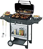 Campingaz Texas Revolution S - Barbacoa a Gas para Piedra Lava, 2 Quemadores de Gas Compactos, Quemador lateral, 8.2 kW, Parrillas Hierro Fundido, Mesas Laterales y Carro de Acero, Gris, 80x33.5x40 cm