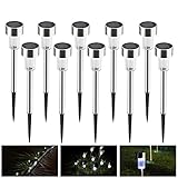 N/C Luces Solares para Jardín Luces De Jardín De Acero Inoxidable Iluminación Exterior Luces Solares De Tubo Pequeño con Enchufe De Piso LED Iluminación Solar para Jardín,WhiteLights(10Packs)