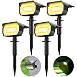 LOTMOS Luces Solares LED Exterior Jardin [4 Paquete/72LED] Focos LED Exterior Solares Blanco Cálido, Impermeable IP67 Luz Solar Exterior Jardin Lampara Solar Exterior Foco Solar Exterior Caminos