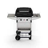 Campingaz Expert Deluxe Barbacoa gas piedra volcanica, parrilla gas con dos quemadores compactos y quemador lateral, 7 kW de potencia, parrilla de acero y mesas laterales