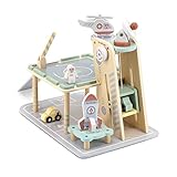 Beeloom - Parking de madera, Parkloom, juguete para niños, juego simbólico imaginativo infantil multicolor, incluye coches y helicóptero