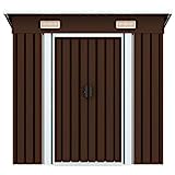 Caseta Metálica de jardín, con Puertas deslizantes Dobles, Cobertizo de Jardín para Almacenamiento de Herramientas, 190 x 124 x 181 cm, Marrón