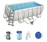 Bestway Power Steel Framepool - Piscina Cuadrada con Bomba de Filtro y Escalera de Seguridad (412 x 201 x 122 cm)