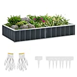 Outsunny Arriate de Jardín de Acero 174x90x30 cm Incluye Guantes Huerto Urbano Jardinera Macetero Rectangular para Cultivos Plantas Flores para Terraza Balcón Exterior Gris