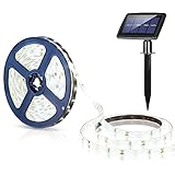 ELINKUME 150LEDs Luz de tira solar 5M/16.4ft SMD2835 IP65 a prueba de agua Tira de LED al aire libre Luz de la cuerda para el banquete de boda de la Navidad del balcón del jardín (blanco frío)