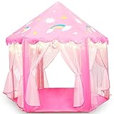 Fivejoy Tienda de Princesa, Juego de Castillo Princesa, Princesa Interior Tiendas, Castillo Princesas para Niñas con Support de PVC, 2 Modos de Luces de Estrellas, 140 x 135 x 140 CM (DxHxW) - Rosa