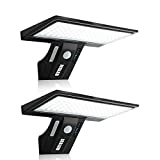 JESLED Luz Solar Exterior, 2-Paquete 90 LED Carga solar y USB, Foco Solar Potente con Sensor de Movimiento,Impermeable con 4 Modos Inteligentes para Jardín, Patio, Camino, Escalera