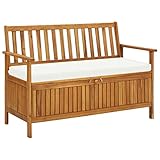 Festnight Banco de Almacenaje con Cojín,Banco Jardín Exterior, Banco Arcón Exterior, Bench de Madera Maciza Acacia 120x63x84 cm