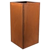 KÖHKO® Macetero de diseño de acero corten Viva 27 x 27 x 67 cm, maceta con aspecto oxidado