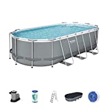 BESTWAY 56710 - Piscina Desmontable Tubular Power Steel Oval 549x274x122 cm Depuradora de cartucho de 5.678 litros/hora Con Cobertor y Escalera