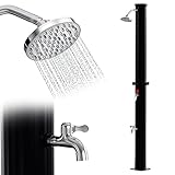 Randaco Ducha solar de 20 l, ducha de jardín, agua caliente, hasta 60 °C, sin conexión eléctrica, ducha de piscina, camping con ducha de pie y cabezal de ducha orientable, color negro