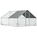 PawHut Gallinero de Exterior Grande 3x4x2 m Jaula para 8-12 Gallinas Cercado de Acero Galvanizado con Techo de PE y Cerradura para Conejos Aves de Corral Plata