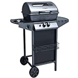 Mediawave Store - Barbacoa de gas de piedra volcánica SG G2083G Hornillo y parrilla cromada de 2,9 kW, barbacoa para casa y jardín, barbacoa de barbacoa con ruedas