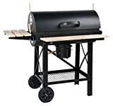 Tarrington House Barbacoa Louisiana para carbón/madera con ruedas y recoge-ceniza extraible, parrilla cromada, mesas laterales, con tapa y asa resistente al calor, negra