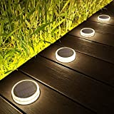 Lacasa Luces Solares Jardin, 4 Pack 30LM LED Lámpara Solar Exterior IP68 Impermeable Luz Solar del Piso Auto ON/OFF Lámparas Solares para Step Camino Deck Dock Valla, Blanco Natural 4000K Redondo