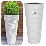MELTOM Macetero fino redondo efecto 3D – Ondas – Color: Blanco con inserto extraíble, 40 x 79 cm, alto