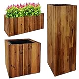 Macetero de madera de acacia, incluye maceta para plantas, 51 x 23 x 22 cm, columna para flores, interior y exterior, jardín, balcón, terraza, casa, macetero de madera para exteriores