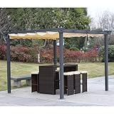 Angel Living [Actualizado] Pérgola de Aluminio con Techo Retráctil, Pabellón con Diseño Elegante, Cenador con Tela de Poliéster Resistente al Agua y a UV, Uso para el Exterior (3 x 3, Beige)
