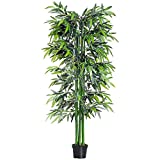 Outsunny Bambú Artificial 180cm con Cañas Naturales Árbol Planta Sintética Decorativa con Maceta Casa Jardín Decoración PE