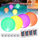 Jooheli Lámparas Flotantes para Piscina, 4 Piezas LED Luz Lámpara Esfera con Control Remoto, Luz Piscina Flotante Impermeable IP68, RGB 16 Colores Luz de Bola LED, para Piscina, Playa, Deco de Fiesta