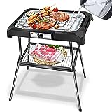 Aigostar Lava Pro 30RRD - Barbacoa eléctrica con patas, Grill, 2000W, bandeja recoge grasa extraíble, uso con agua: evita los humos, uso en exteriores e interiores, superficie antiadherente.