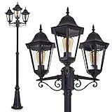 Hongkong LÃ¡mpara para exteriores de estilo antiguo/retro/vintage, de aluminio fundido negro, ventanas de cristal transparente, 3 brazos, altura regulable, para jardines y senderos, casquillo E27 para un mÃ¡x. de 60Â W, IP44